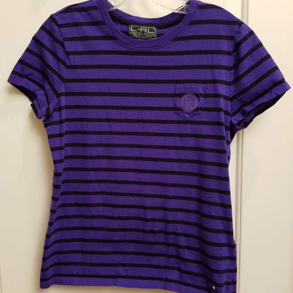 RALPH LAUREN Cotton Striped Tee Shirt, Size Medium